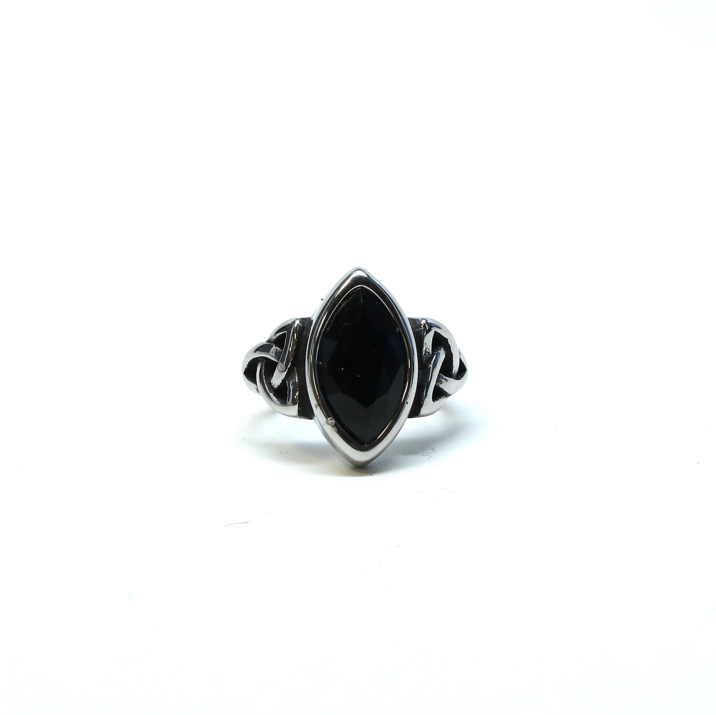//Style 76-M// 316L Stainless Steel Black Onyx Weave Ring
