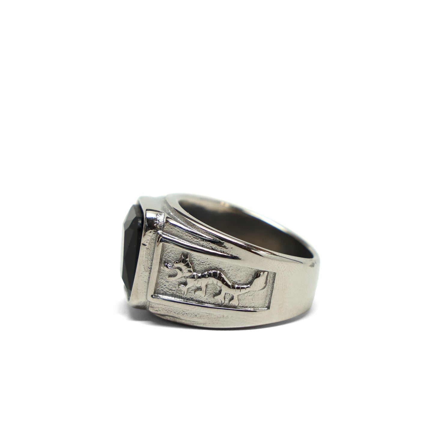 //Style 997-F1// 316L Stainless Steel Faceted Black Stone Ring