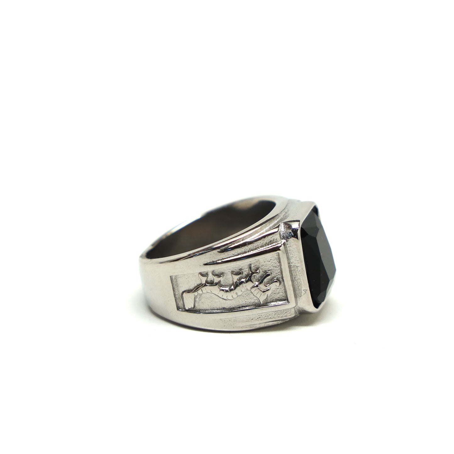 //Style 997-F1// 316L Stainless Steel Faceted Black Stone Ring