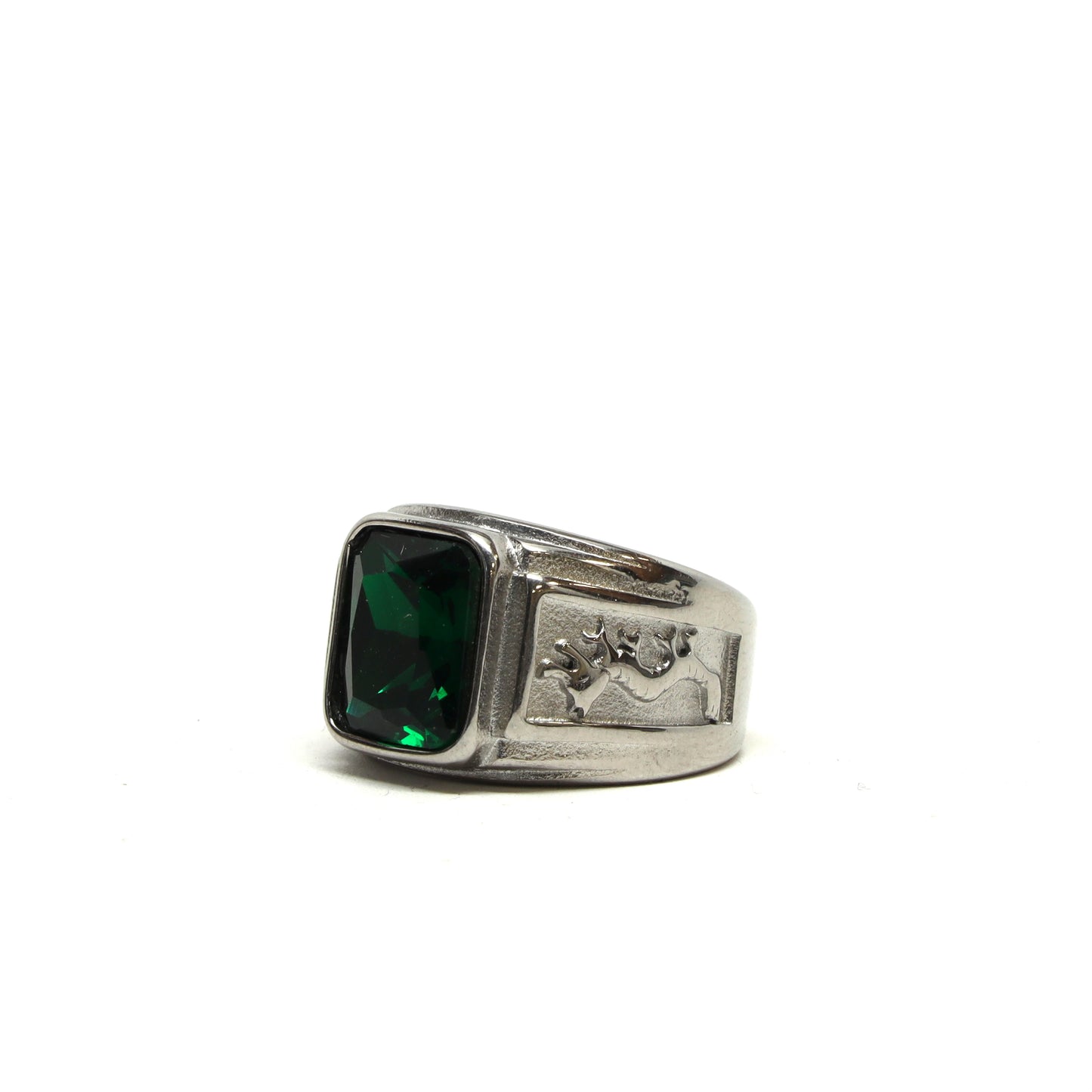 //Style 997-F1// 316L Stainless Steel Faceted Emerald Green Stone Ring