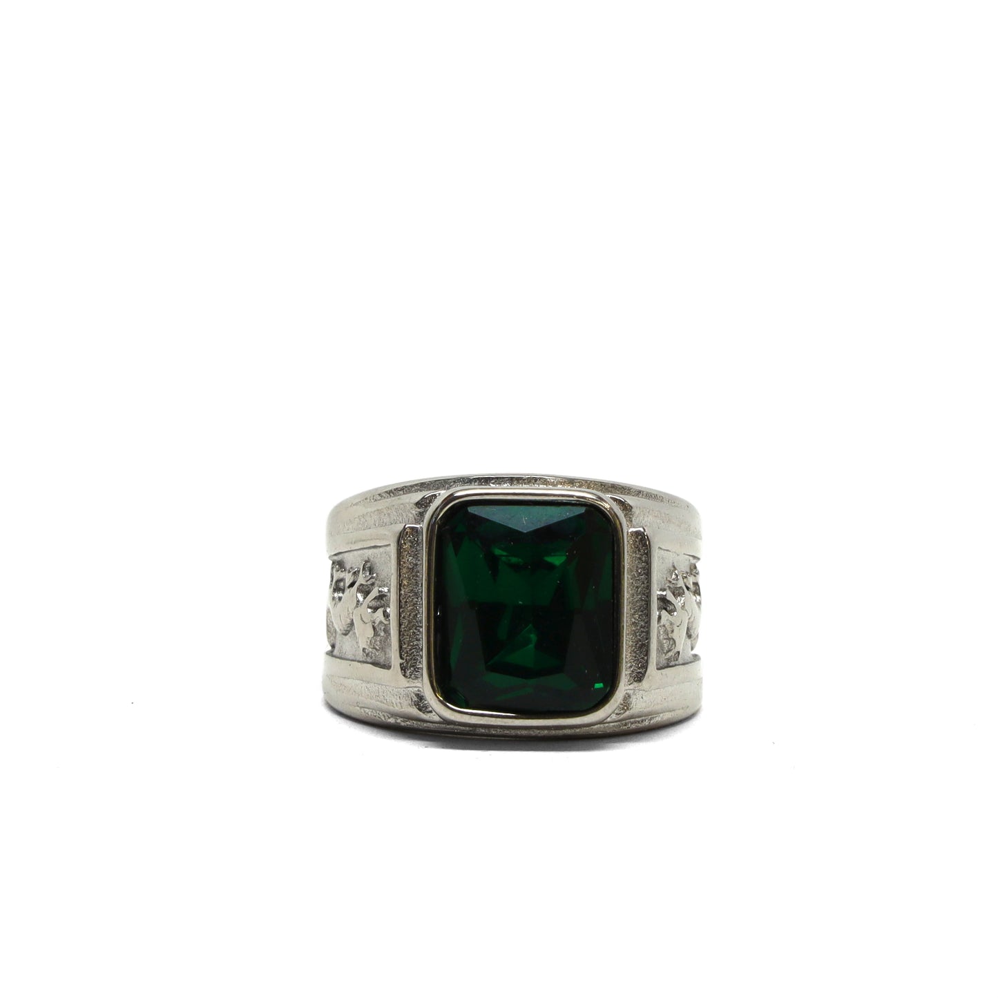 //Style 997-F1// 316L Stainless Steel Faceted Emerald Green Stone Ring
