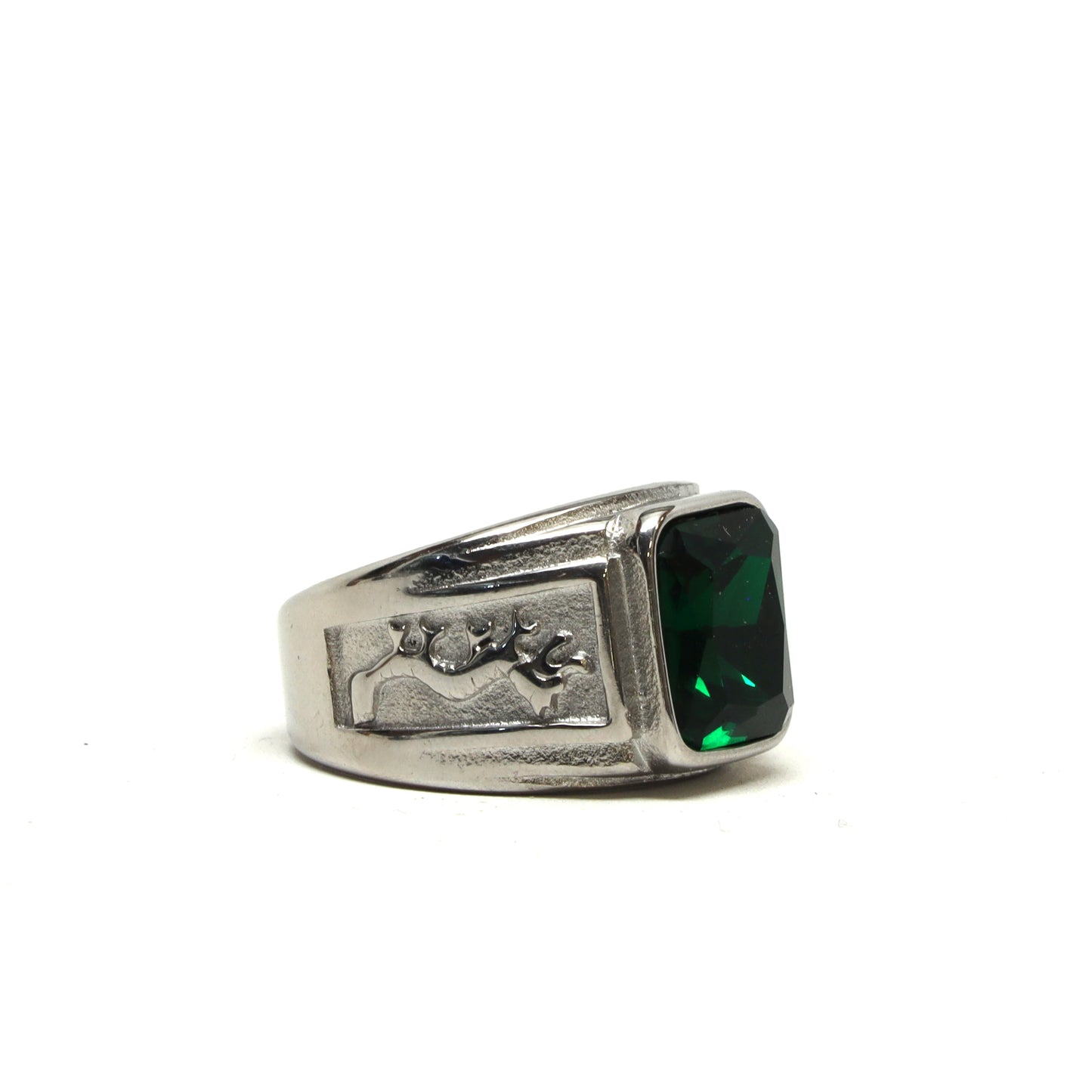//Style 997-F1// 316L Stainless Steel Faceted Emerald Green Stone Ring