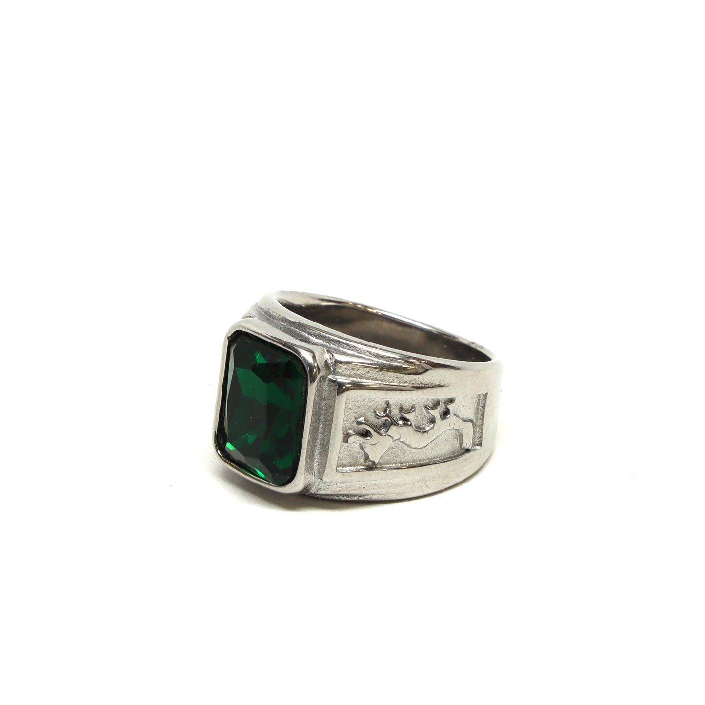 //Style 997-F1// 316L Stainless Steel Faceted Emerald Green Stone Ring