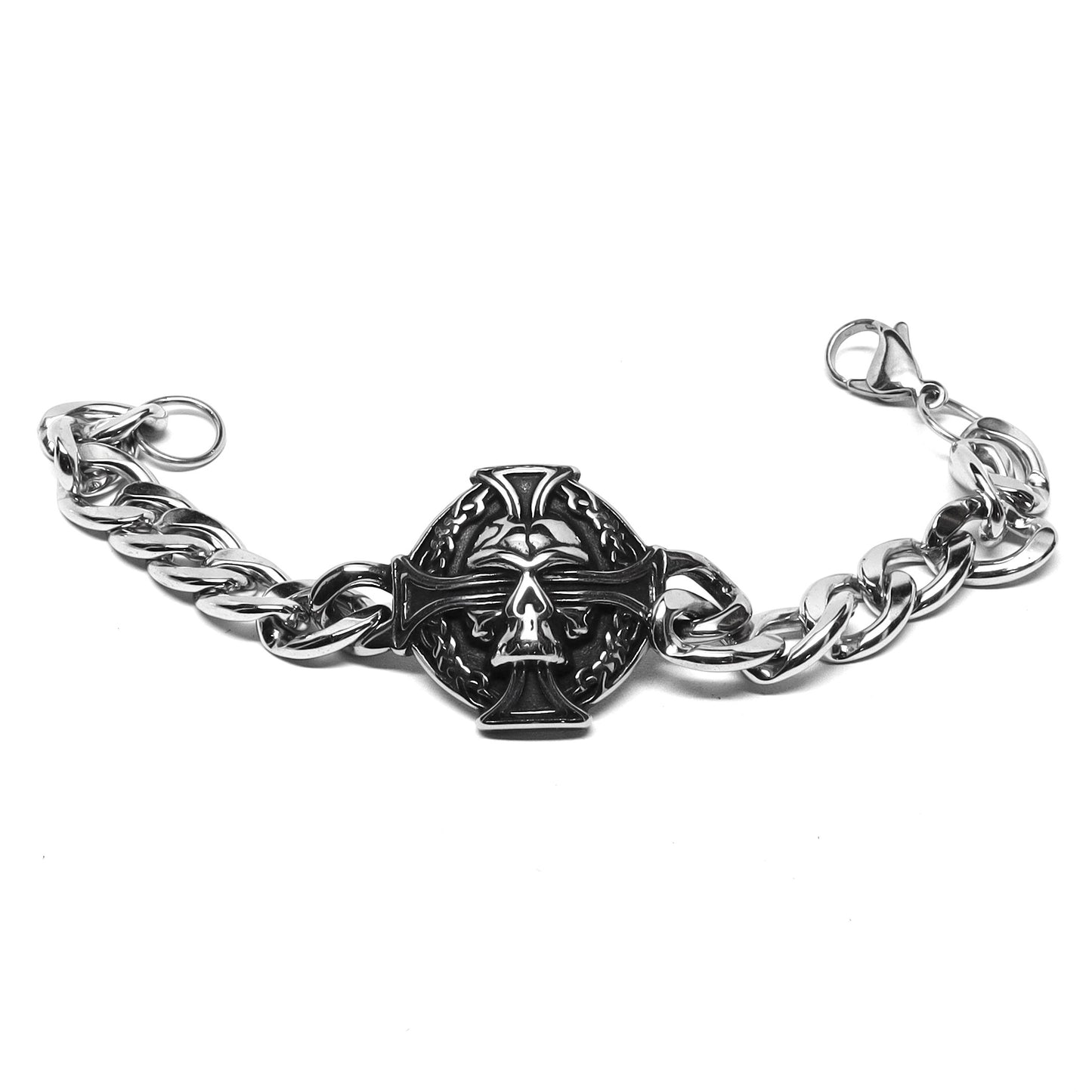 //Style 058// 316L Stainless Steel Skull Cross Shield Bracelet