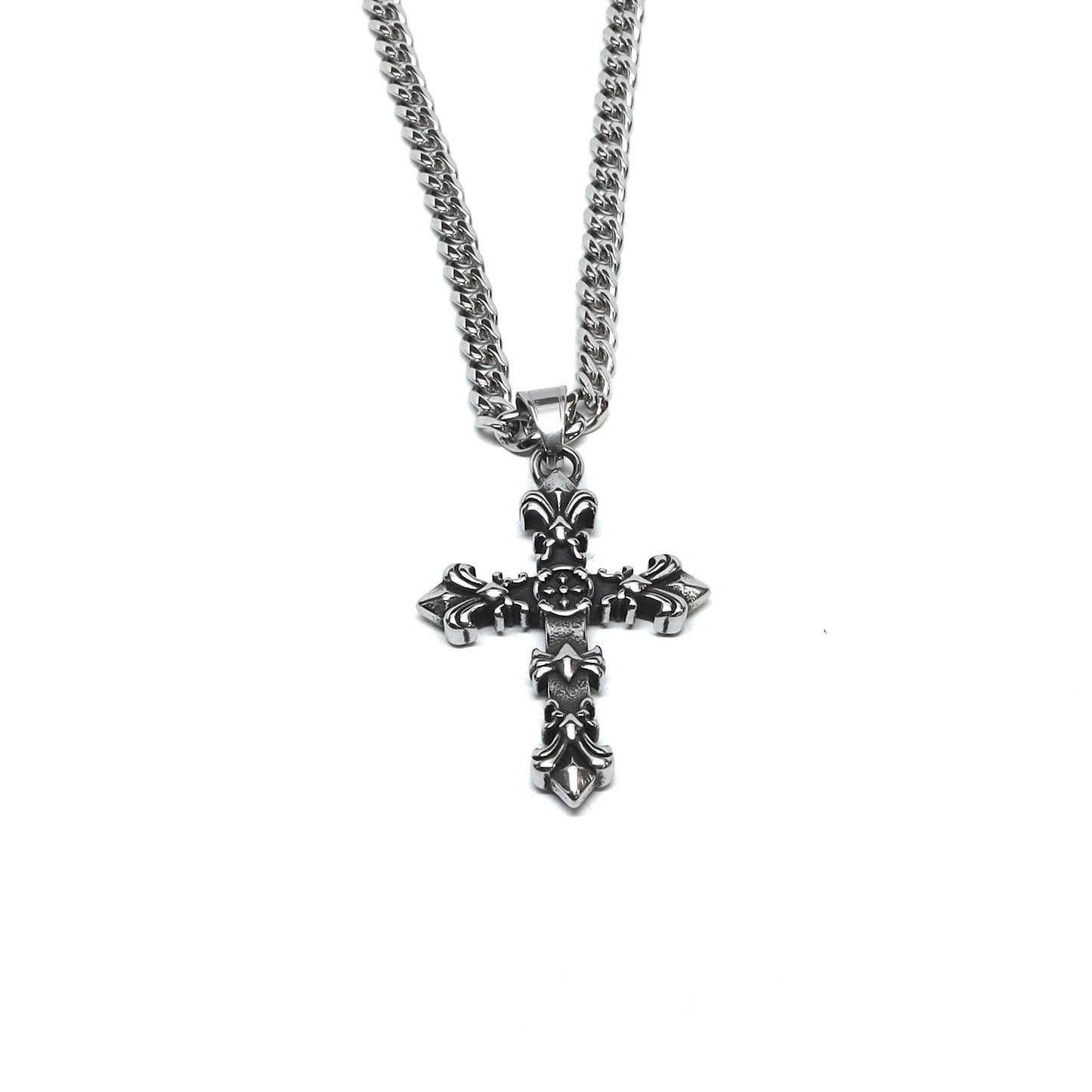 //Style 214-U1// 316L Stainless Steel Iris Cross Necklace
