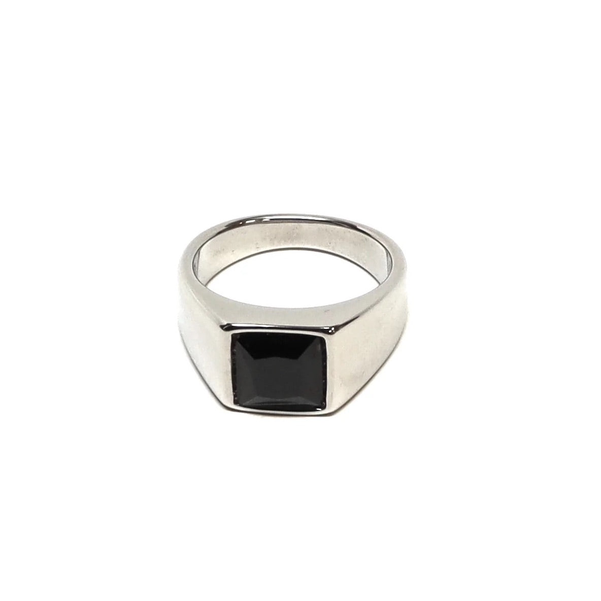 //Style 22S-m1// 316L Stainless Steel Faceted Black Onyx Ring