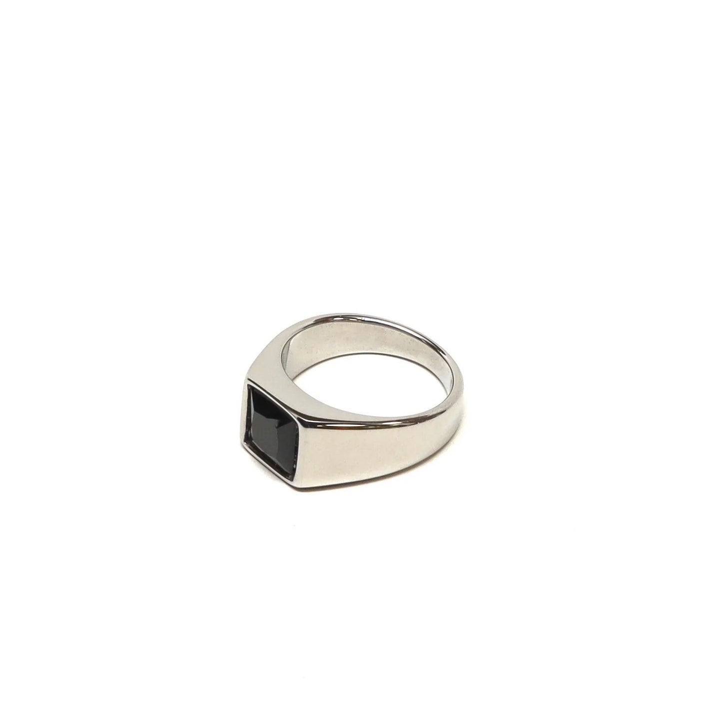 //Style 22S-m1// 316L Stainless Steel Faceted Black Onyx Ring