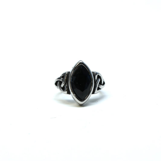 //Style 76-M// 316L Stainless Steel Black Onyx Weave Ring