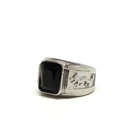 //Style 997-F1// 316L Stainless Steel Faceted Black Stone Ring