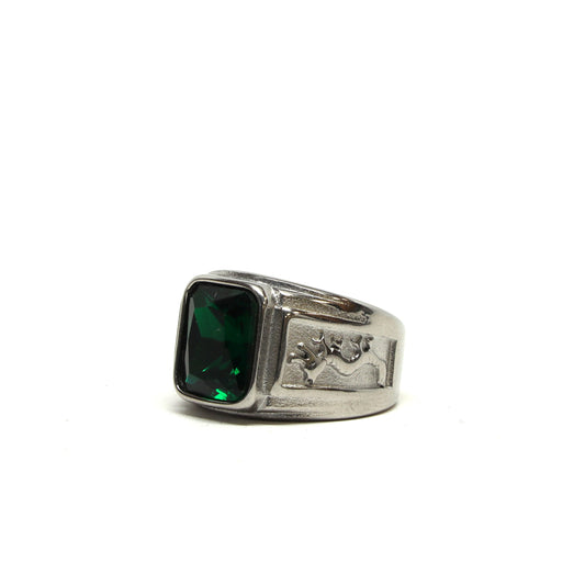 //Style 997-F1// 316L Stainless Steel Faceted Emerald Green Stone Ring