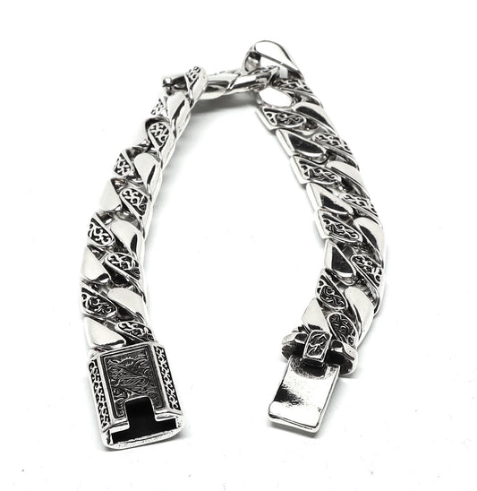 //Style 028// 316L Stainless Steel Inscribed Buckle Link Bracelet