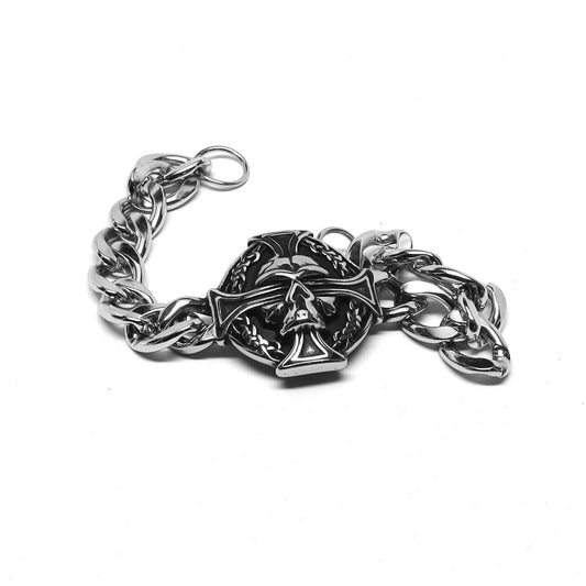 //Style 058// 316L Stainless Steel Skull Cross Shield Bracelet