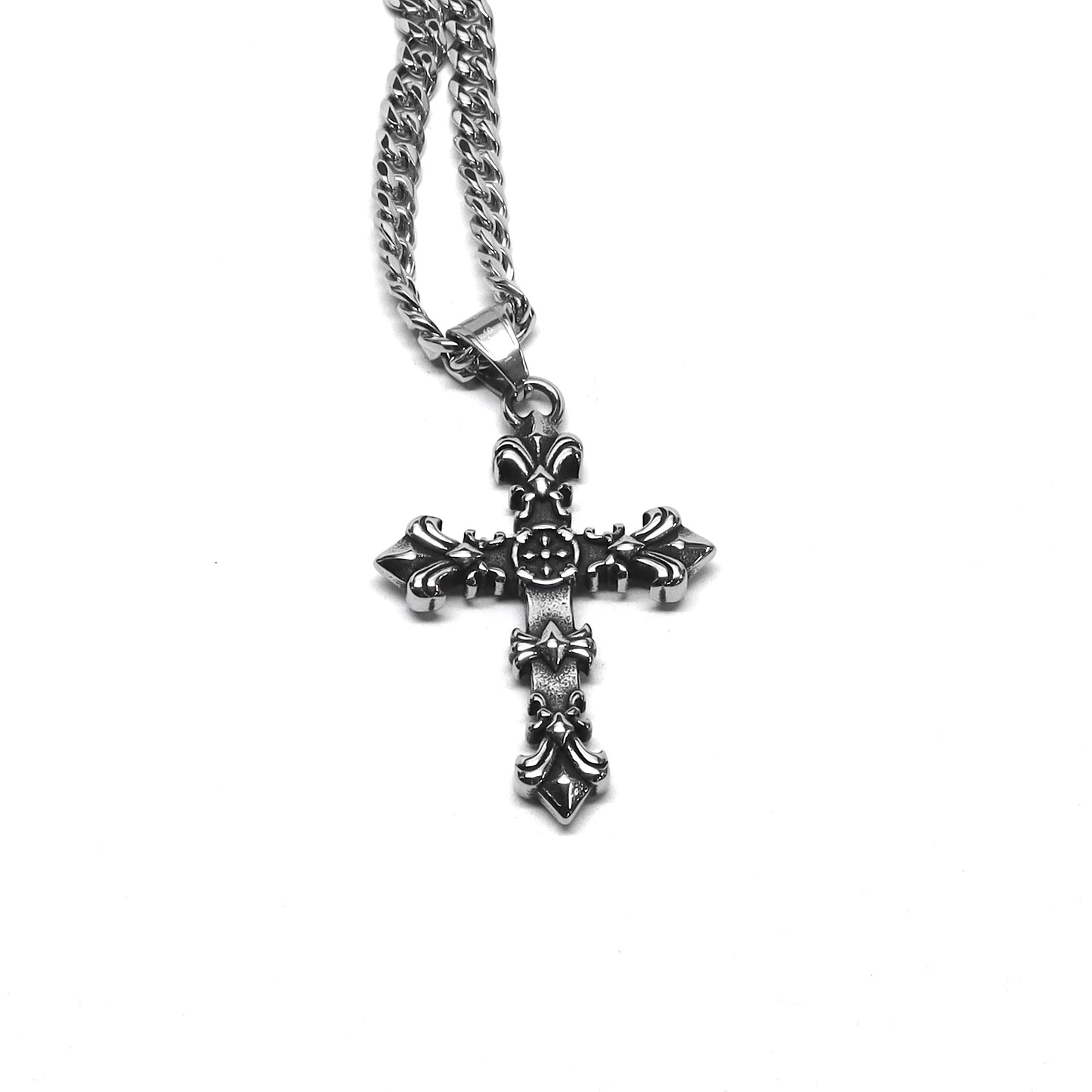 //Style 214-U1// 316L Stainless Steel Iris Cross Necklace