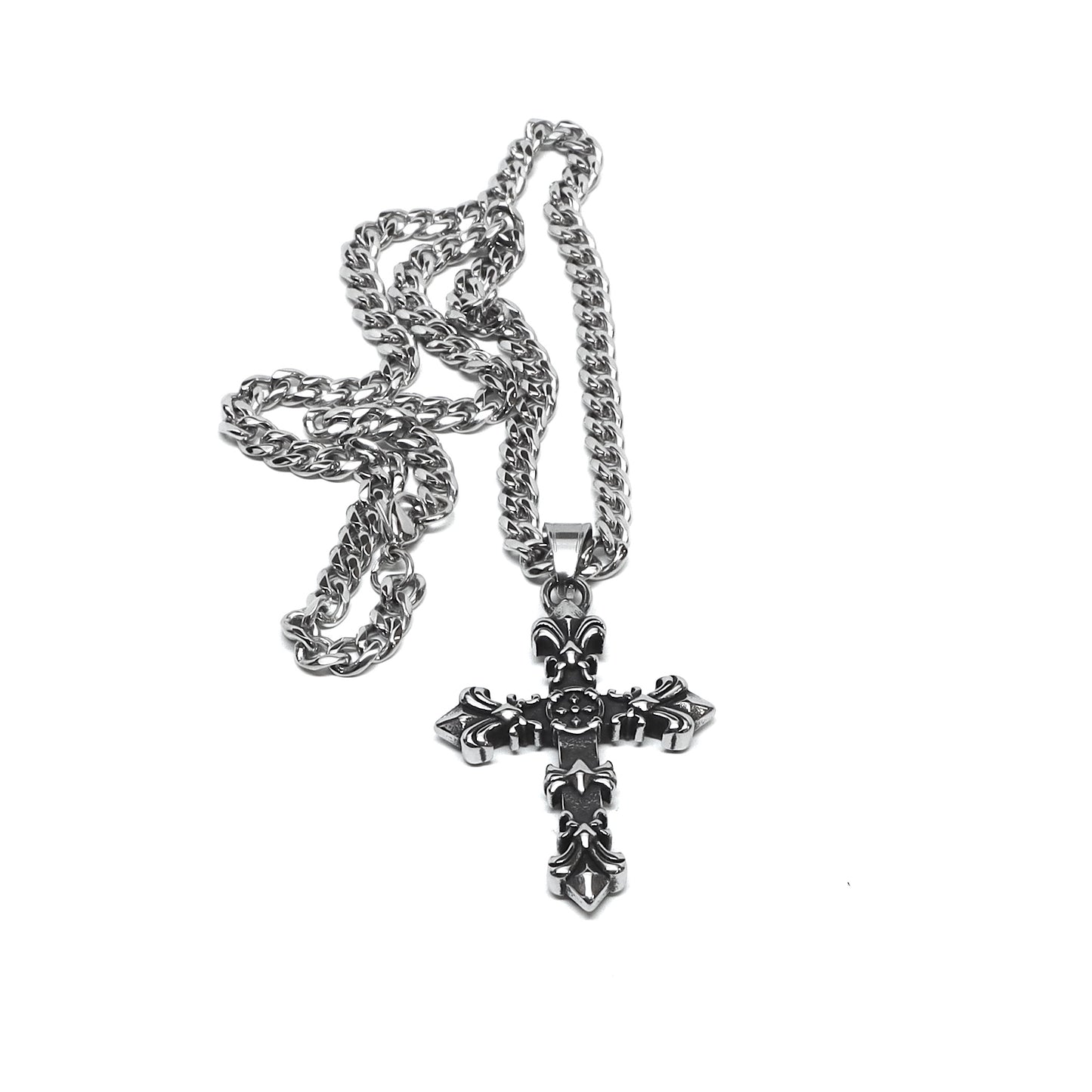 //Style 214-U1// 316L Stainless Steel Iris Cross Necklace