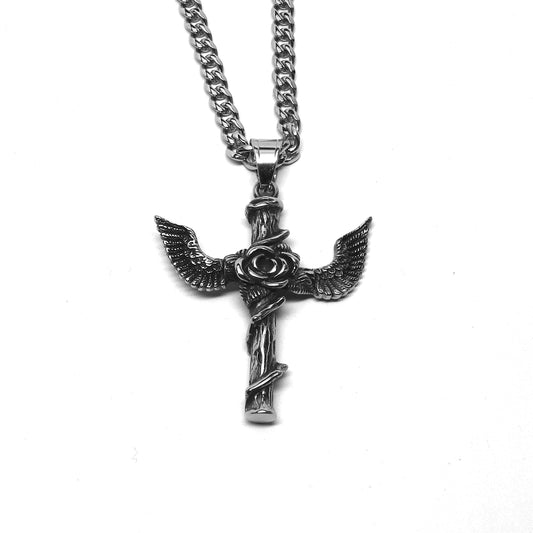 //Style 76// 316L Stainless Steel Angel Ivy Cross