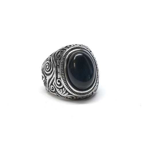 //Style 677S-S// 316L Stainless Engraved Black Onyx Ring