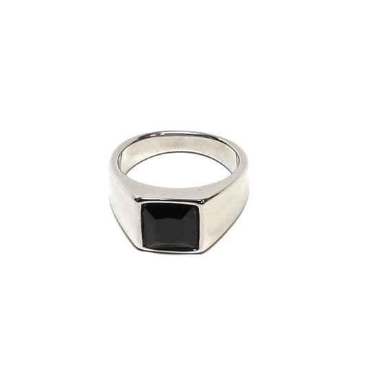 //Style 22S-m1// 316L Stainless Steel Faceted Black Onyx Ring