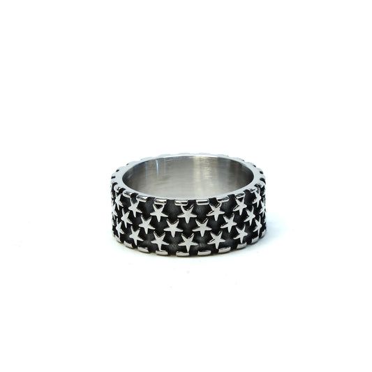 //Style 370-B// 316L Stainless Steel Multi Star Two Tone Oxidized Ring